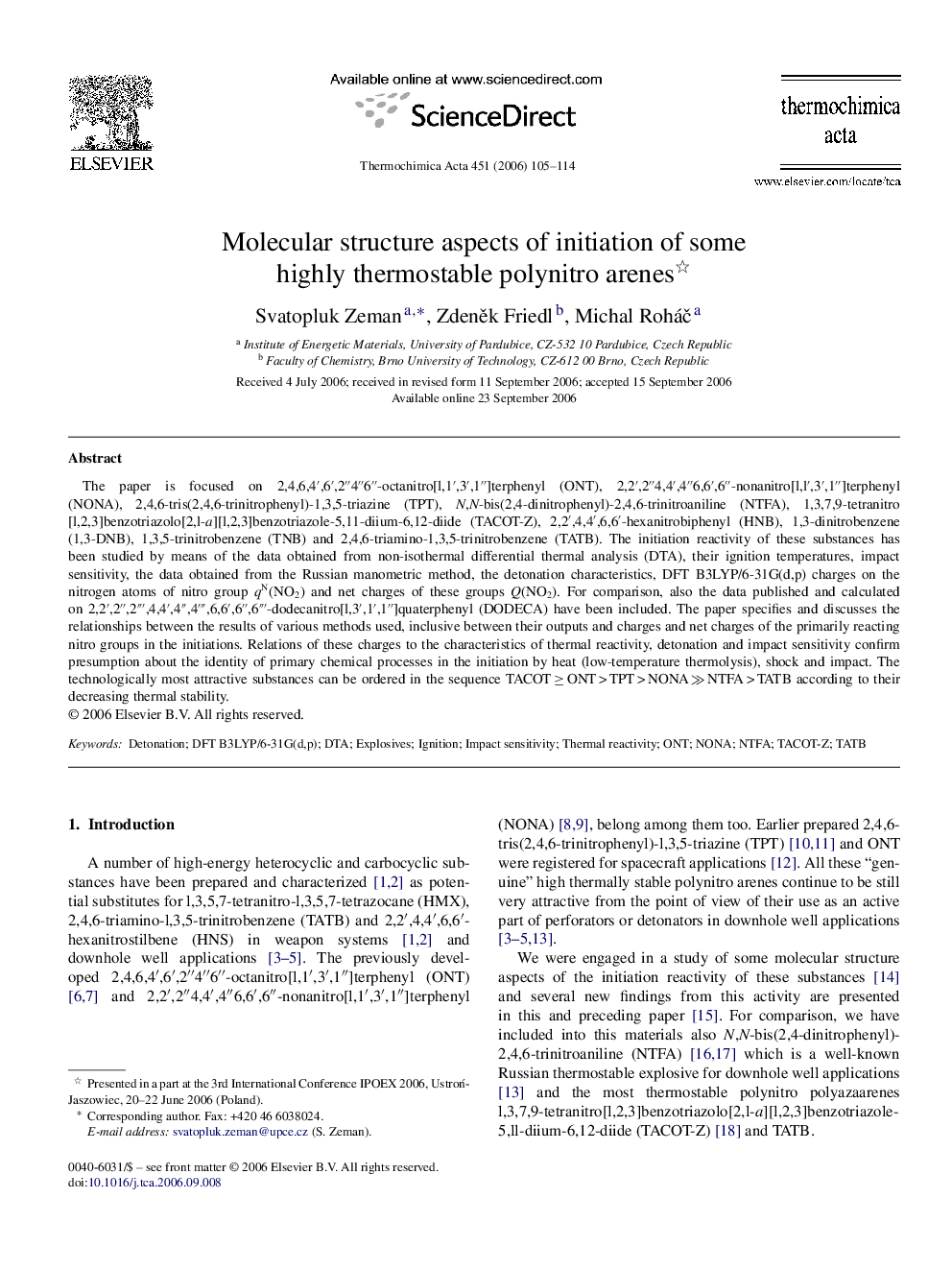 Molecular structure aspects of initiation of some highly thermostable polynitro arenes 