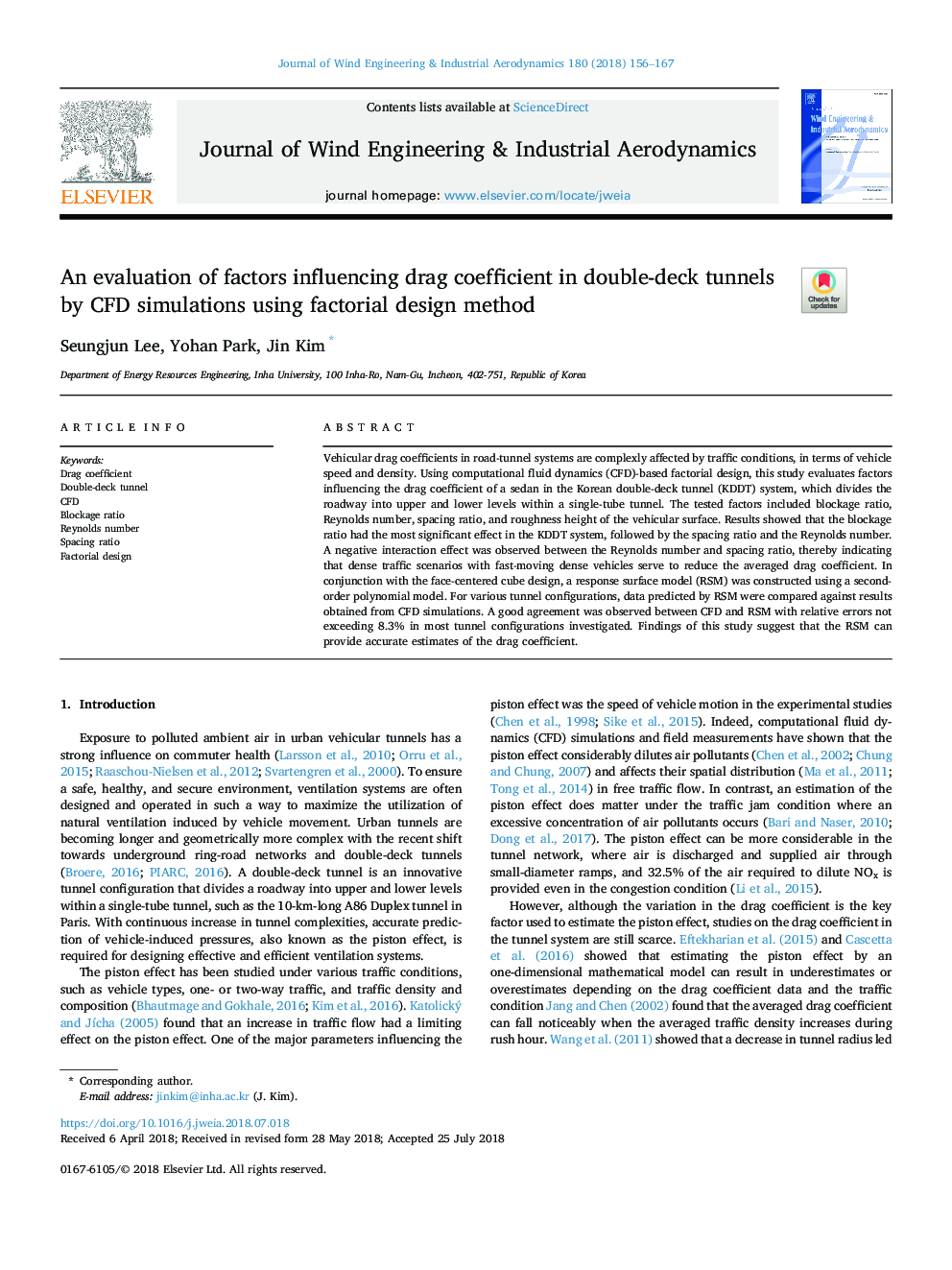 An evaluation of factors influencing drag coefficient in double-deck tunnels by CFD simulations using factorial design method