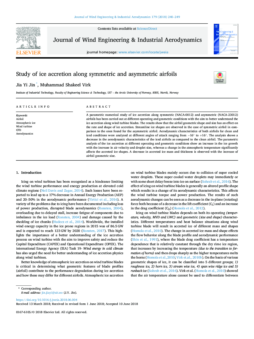 Study of ice accretion along symmetric and asymmetric airfoils