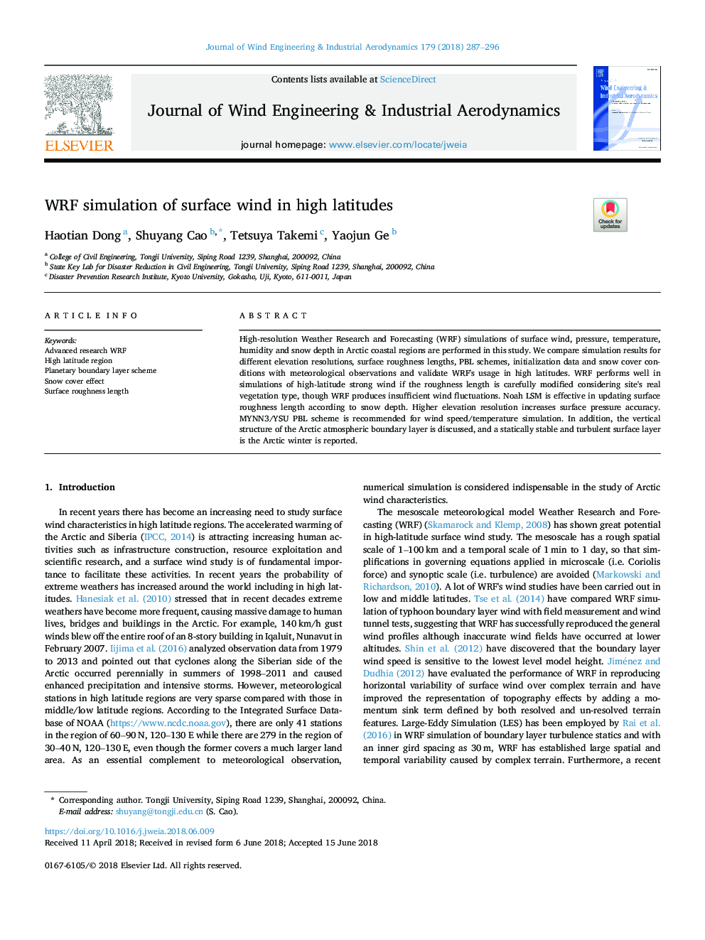 WRF simulation of surface wind in high latitudes