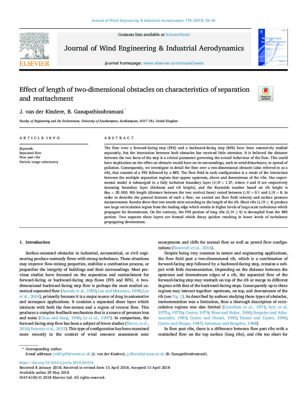 Effect of length of two-dimensional obstacles on characteristics of separation and reattachment