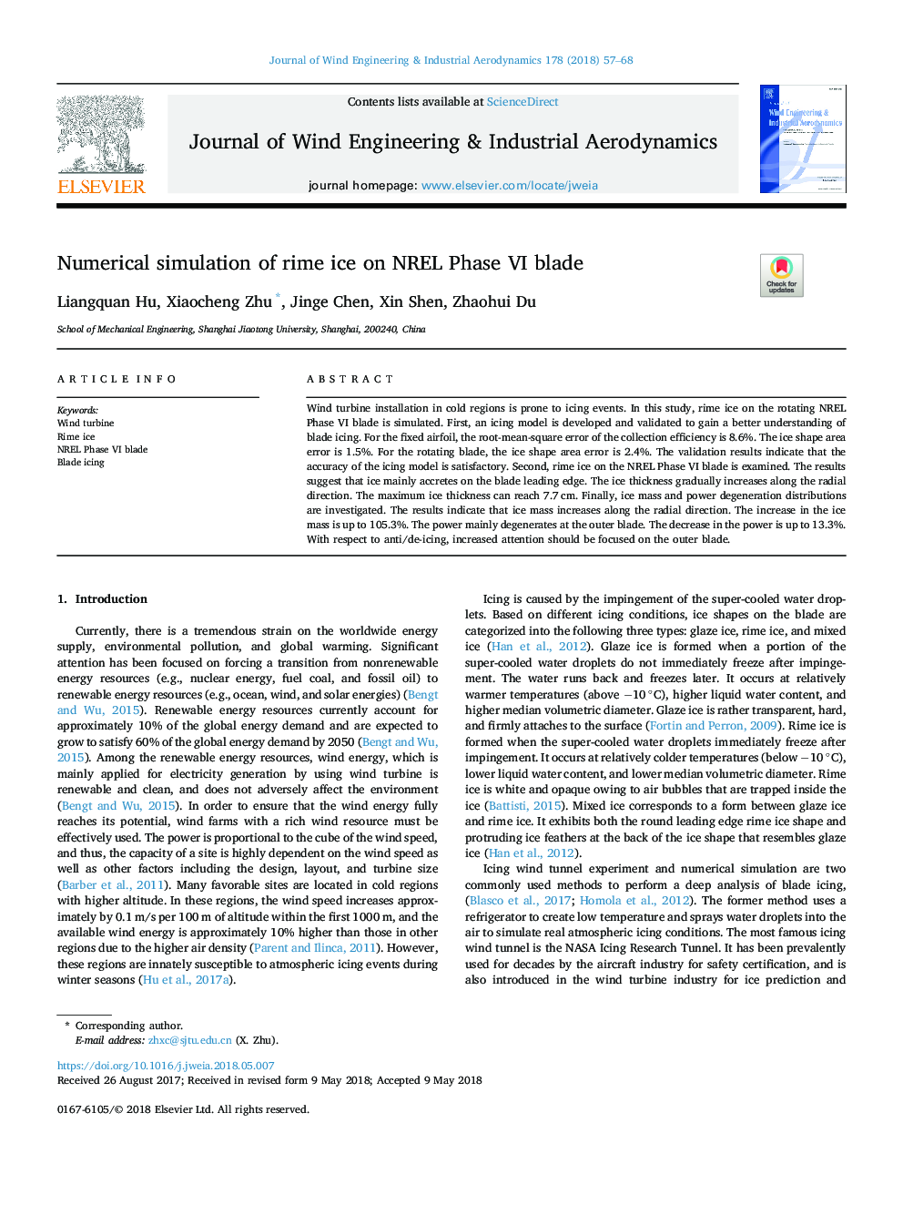 Numerical simulation of rime ice on NREL Phase VI blade