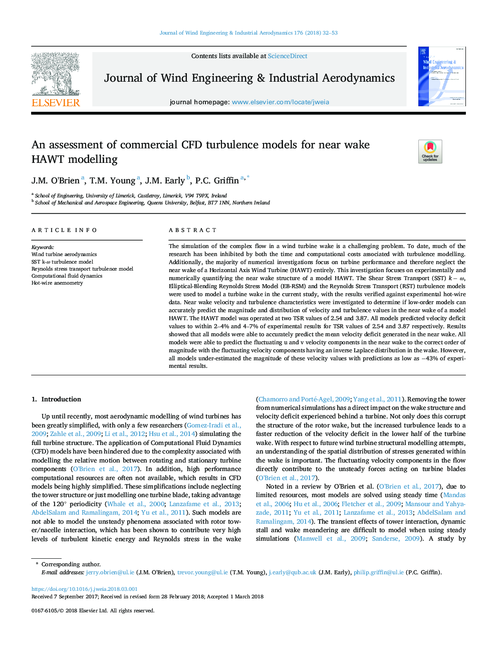 An assessment of commercial CFD turbulence models for near wake HAWT modelling