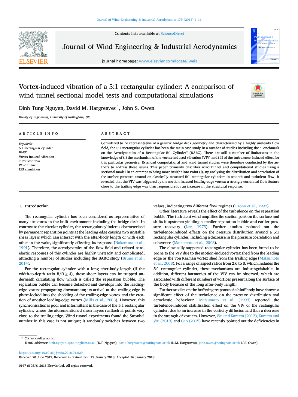 Vortex-induced vibration of a 5:1 rectangular cylinder: A comparison of wind tunnel sectional model tests and computational simulations