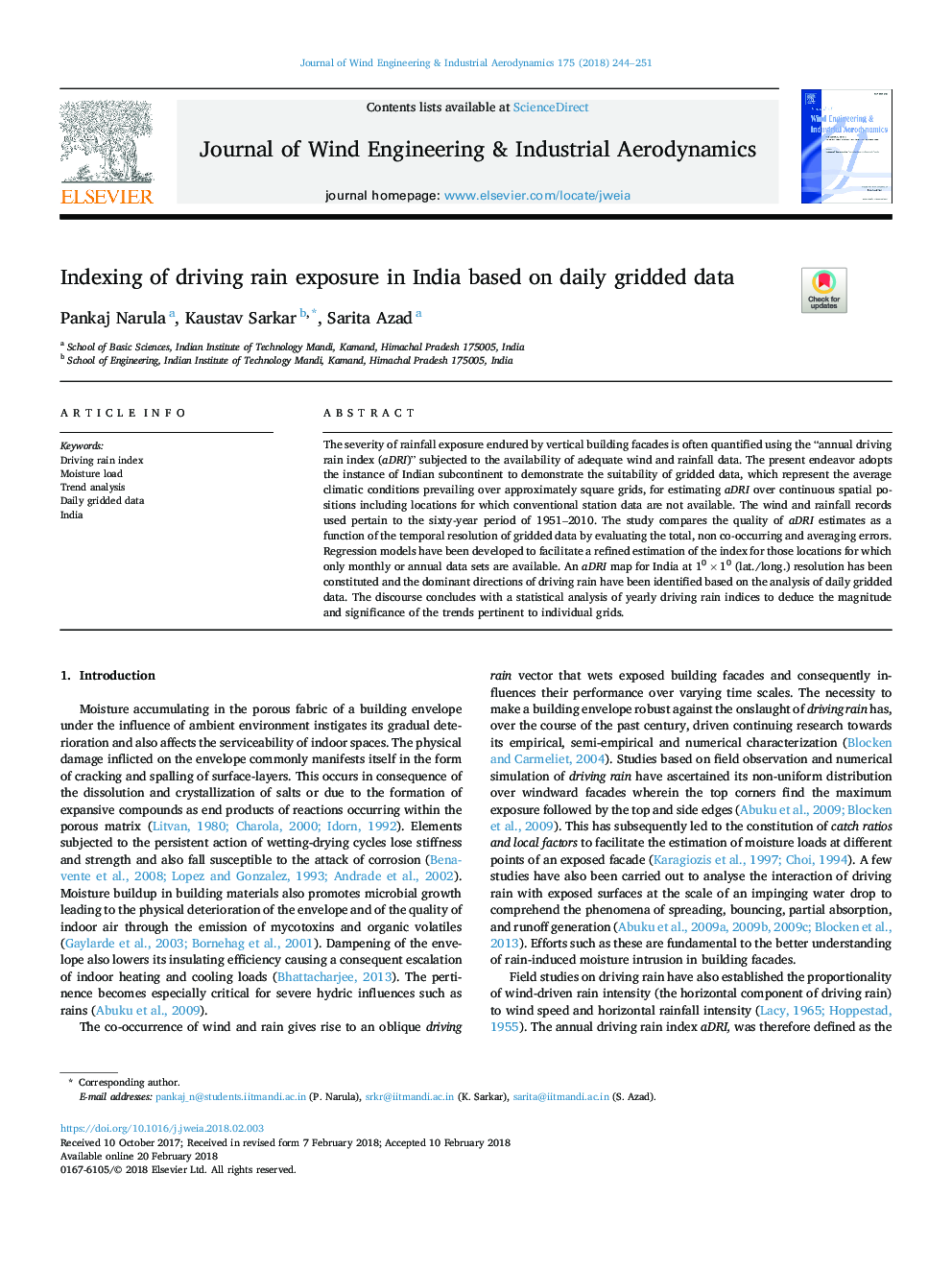 Indexing of driving rain exposure in India based on daily gridded data