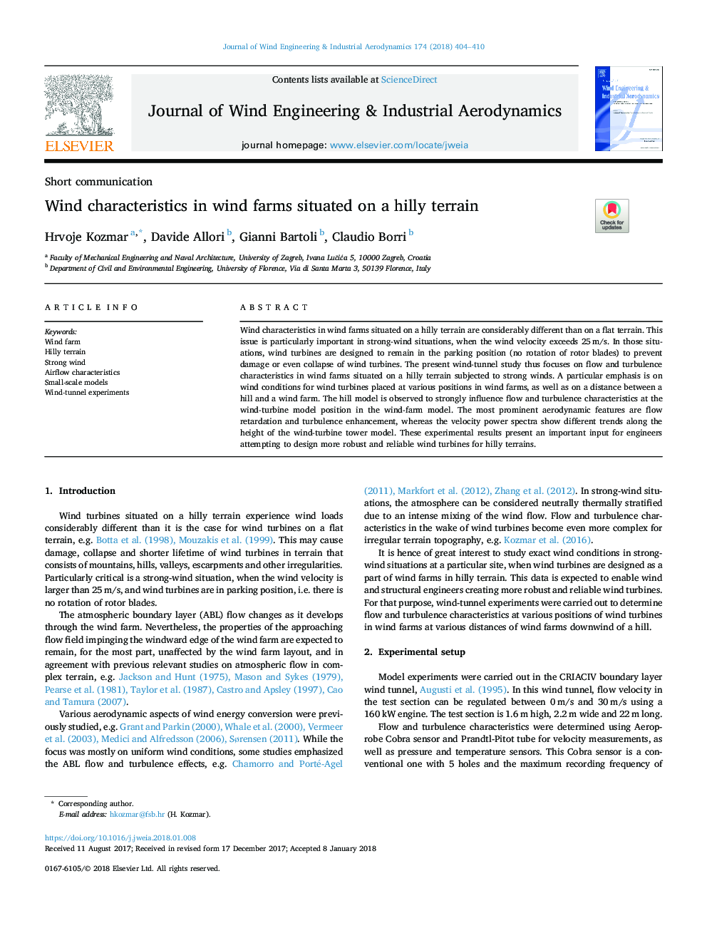 Wind characteristics in wind farms situated on a hilly terrain