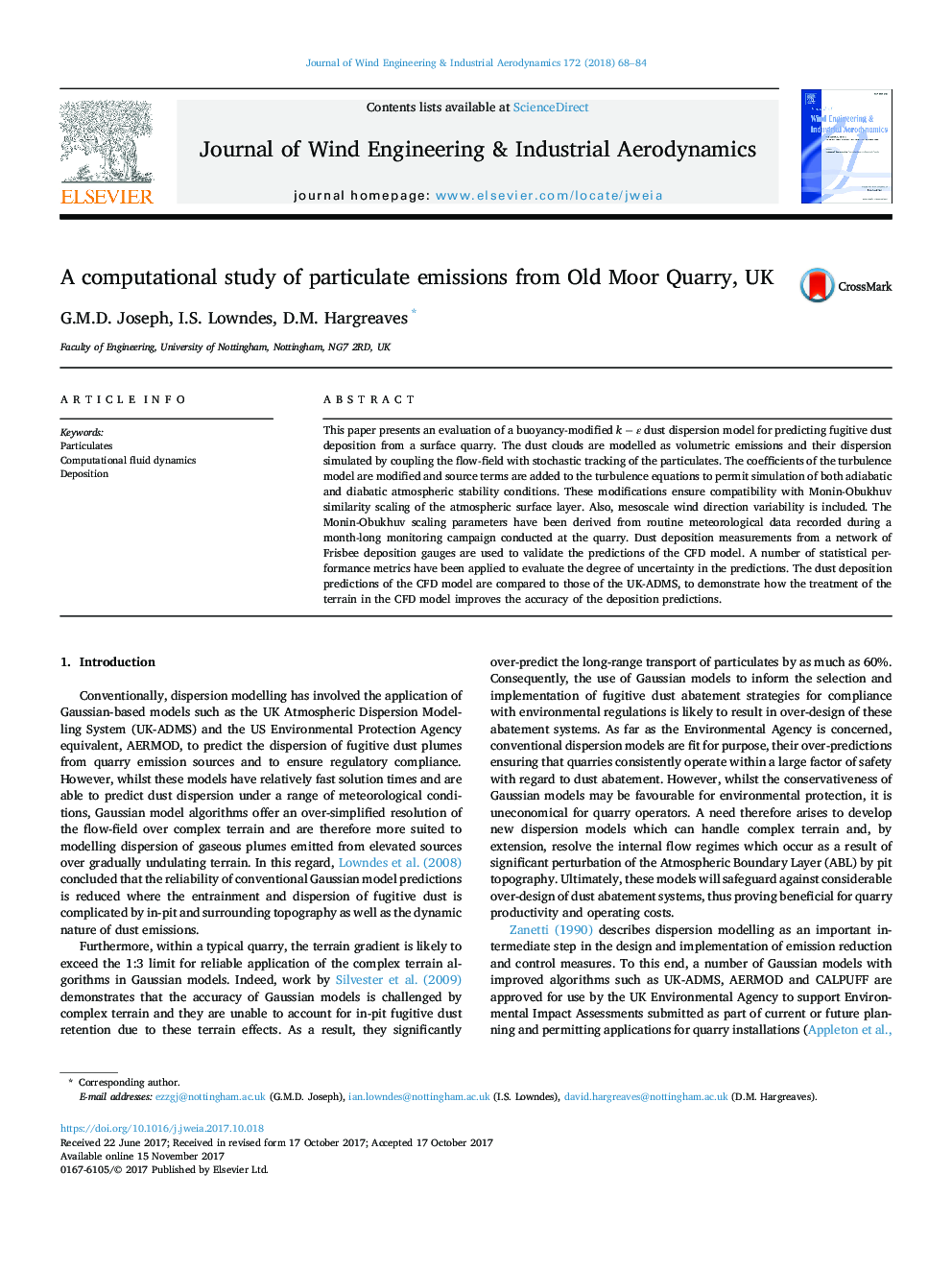 A computational study of particulate emissions from Old Moor Quarry, UK