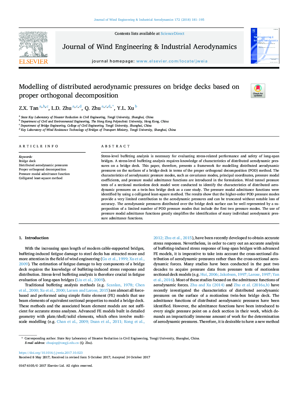 Modelling of distributed aerodynamic pressures on bridge decks based on proper orthogonal decomposition