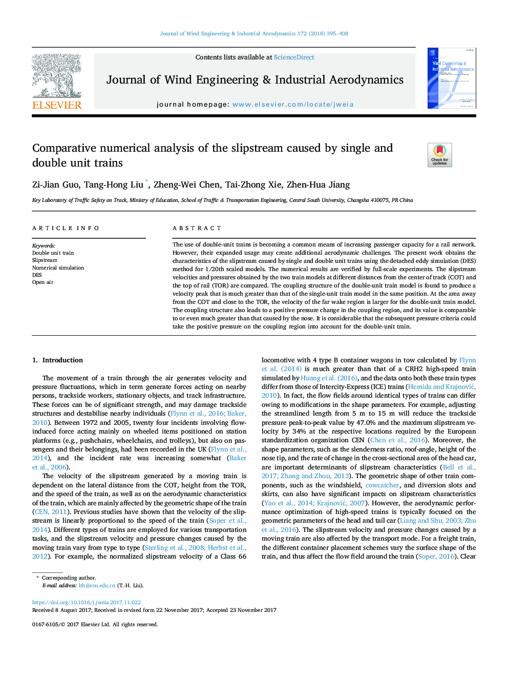 Comparative numerical analysis of the slipstream caused by single and double unit trains