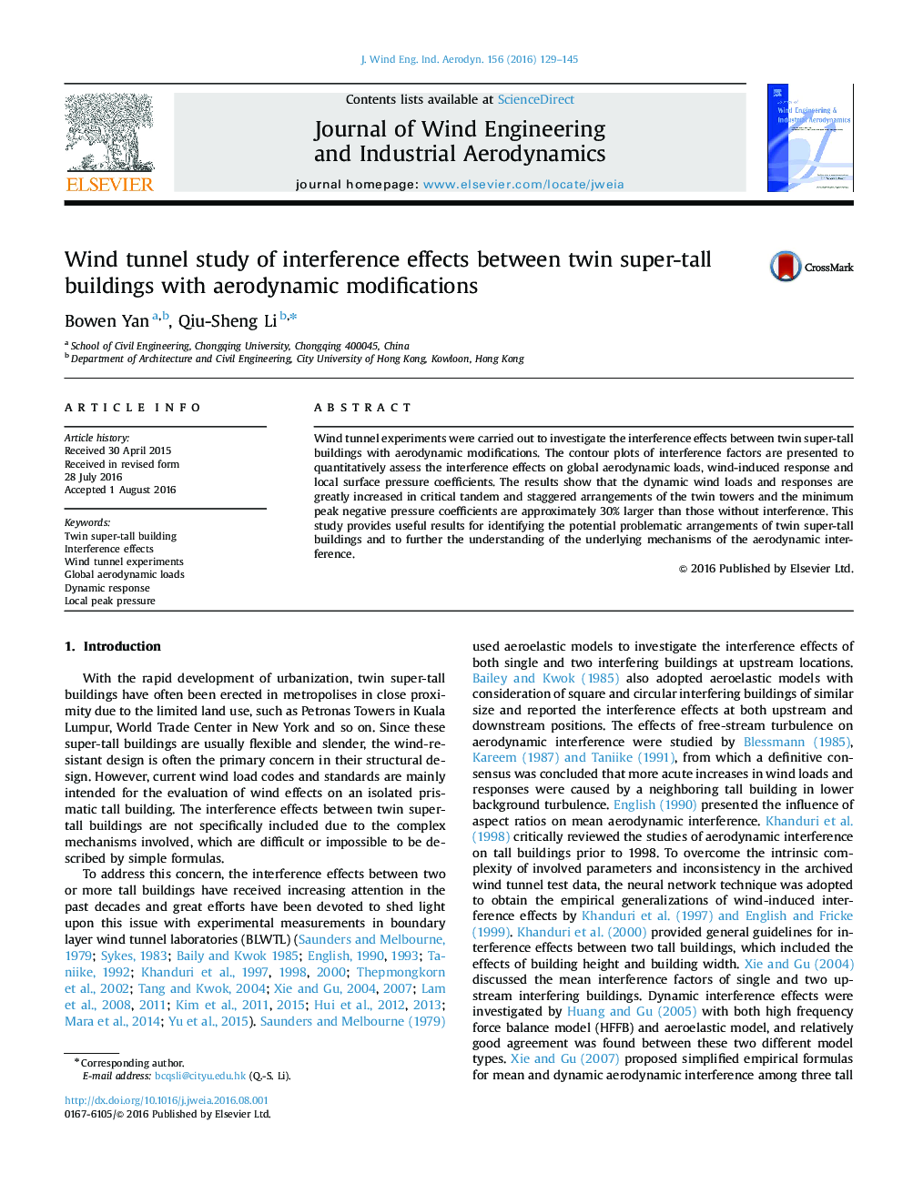 Wind tunnel study of interference effects between twin super-tall buildings with aerodynamic modifications