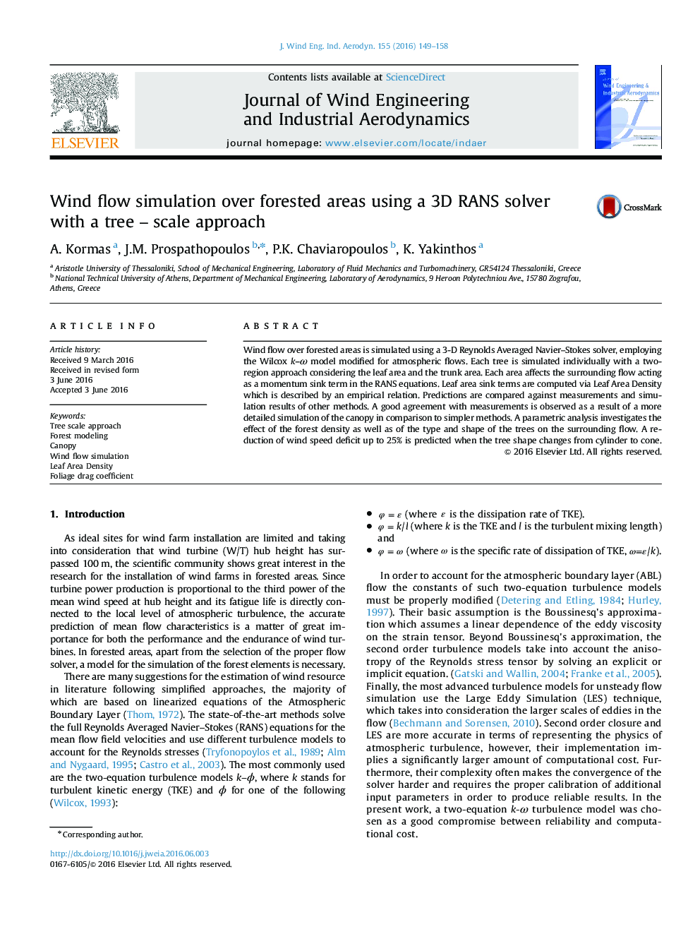 Wind flow simulation over forested areas using a 3D RANS solver with a tree - scale approach