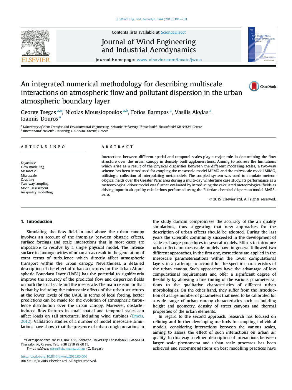 An integrated numerical methodology for describing multiscale interactions on atmospheric flow and pollutant dispersion in the urban atmospheric boundary layer