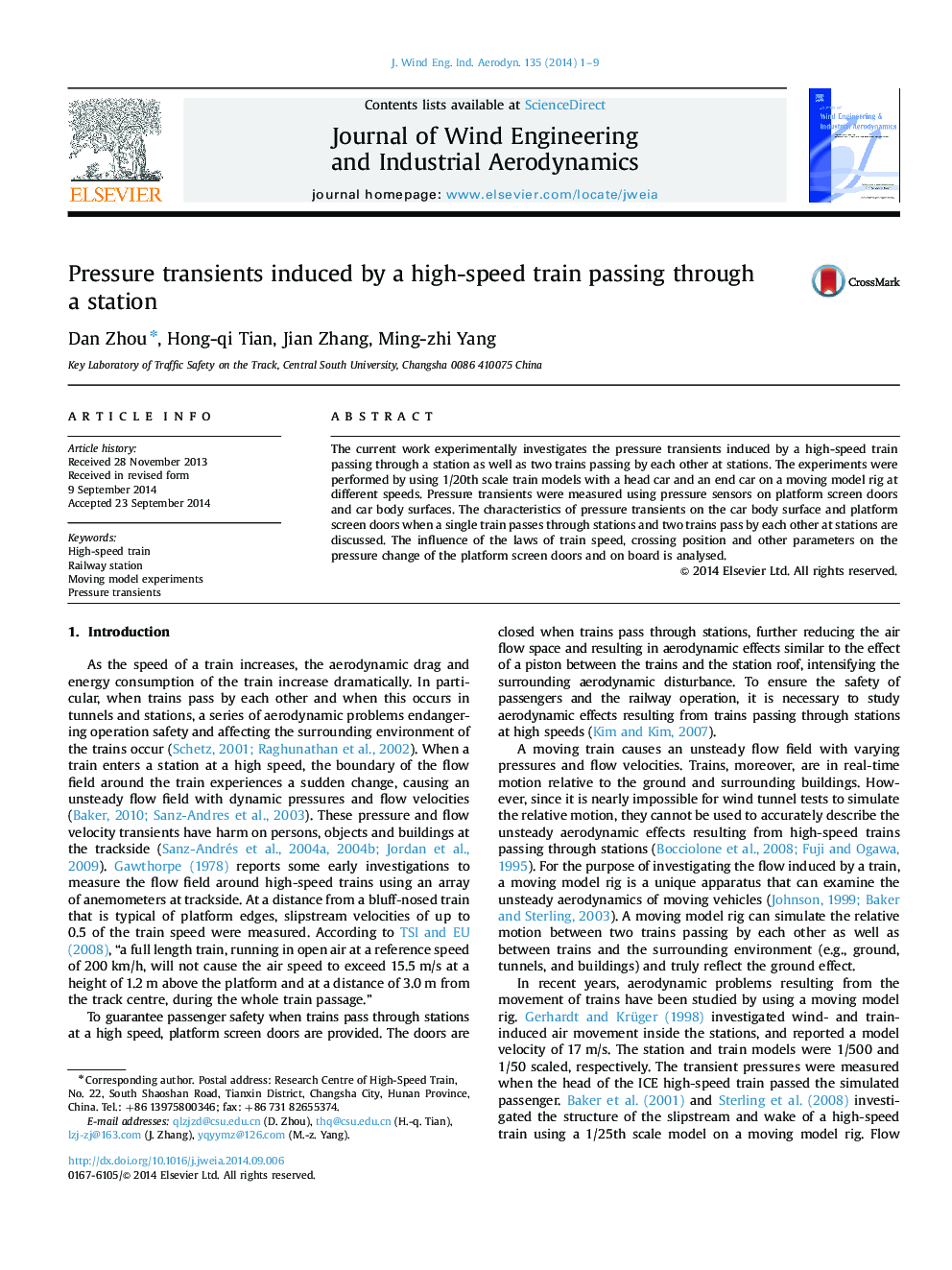 Pressure transients induced by a high-speed train passing through a station