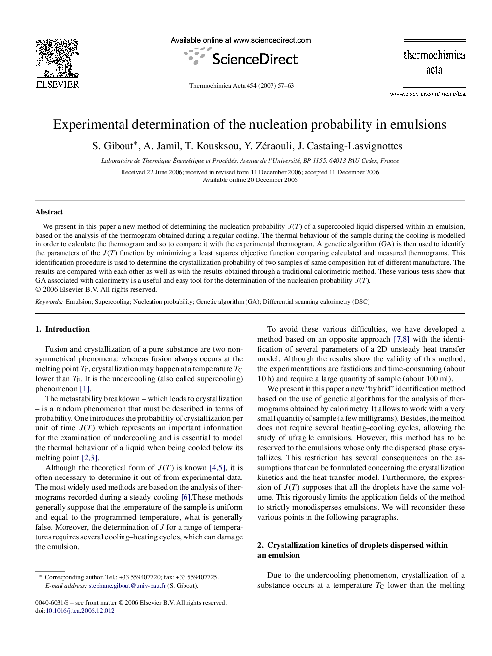 Experimental determination of the nucleation probability in emulsions