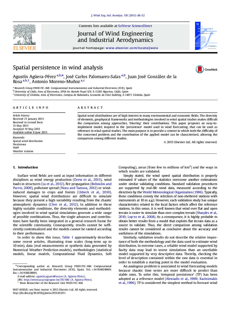 Spatial persistence in wind analysis