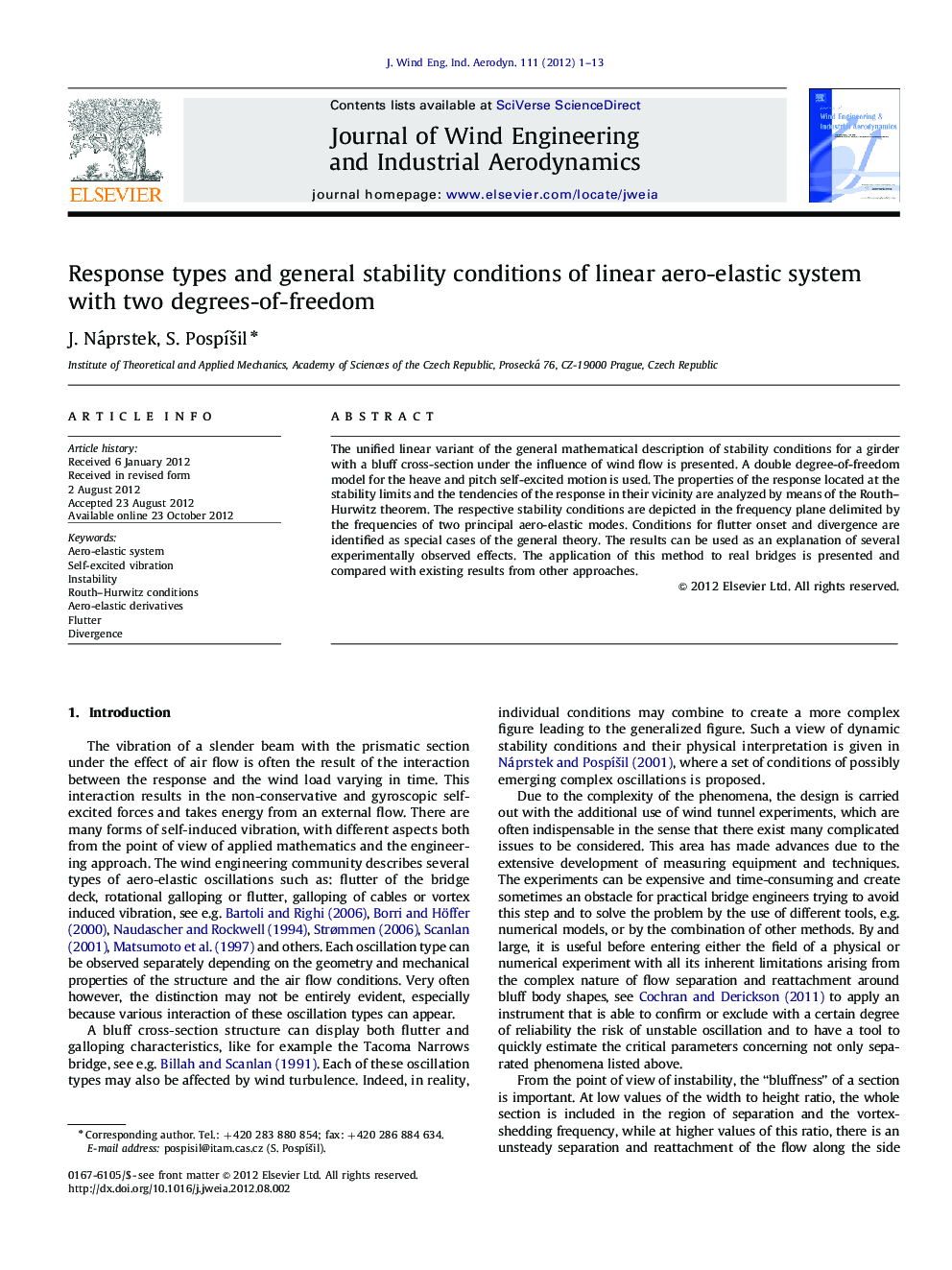 Response types and general stability conditions of linear aero-elastic system with two degrees-of-freedom