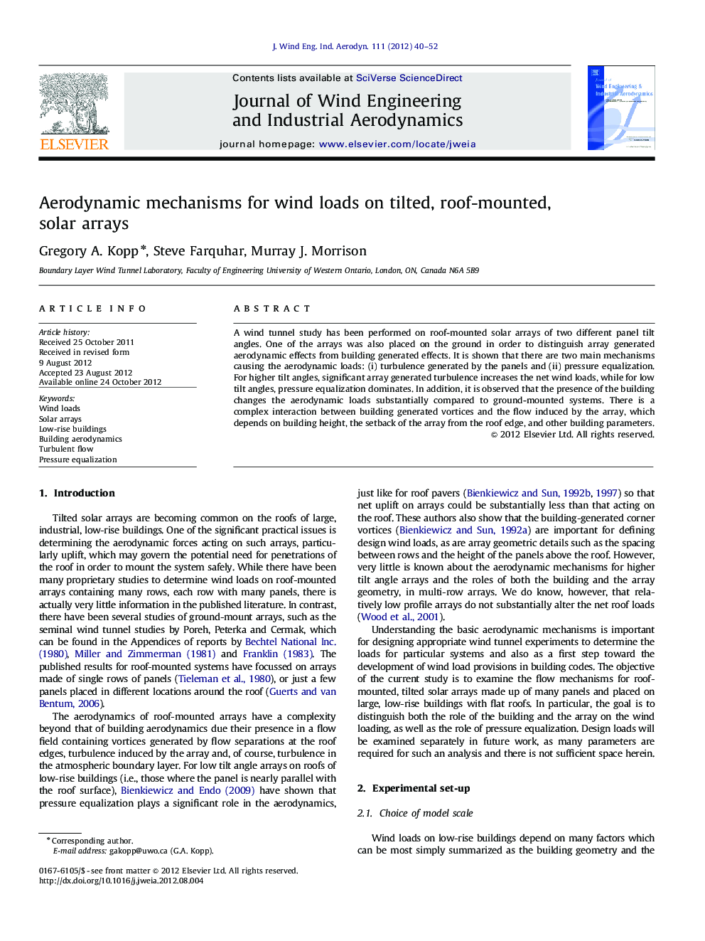 Aerodynamic mechanisms for wind loads on tilted, roof-mounted, solar arrays