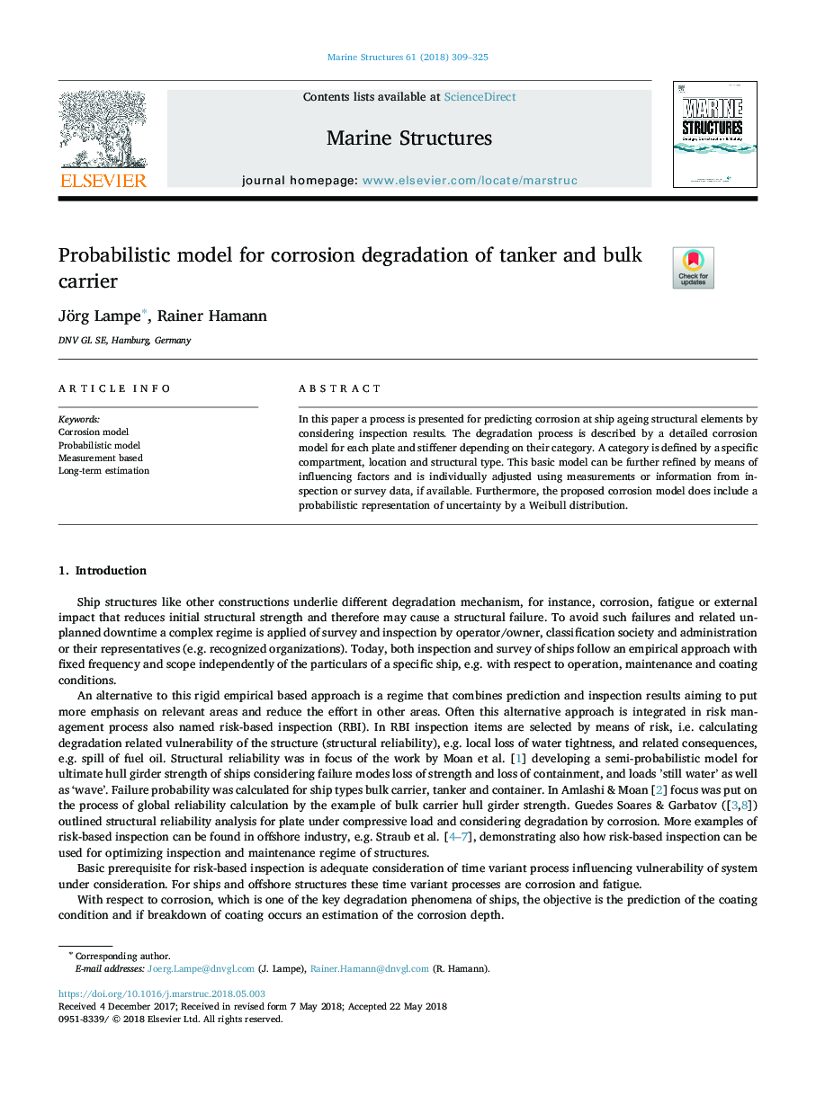 Probabilistic model for corrosion degradation of tanker and bulk carrier