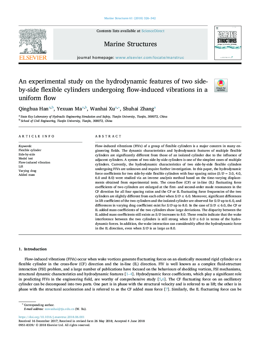 An experimental study on the hydrodynamic features of two side-by-side flexible cylinders undergoing flow-induced vibrations in a uniform flow