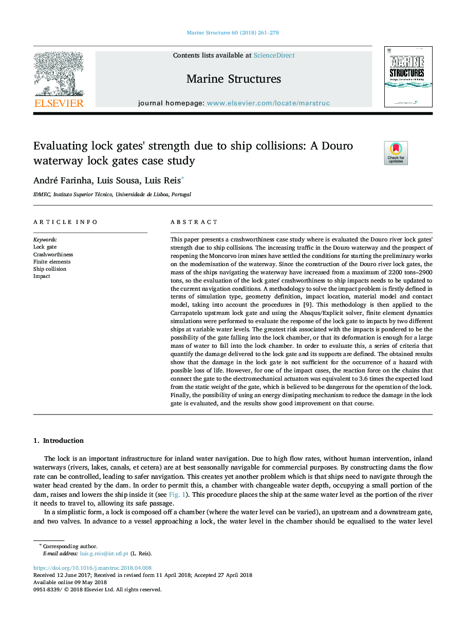 Evaluating lock gates' strength due to ship collisions: A Douro waterway lock gates case study