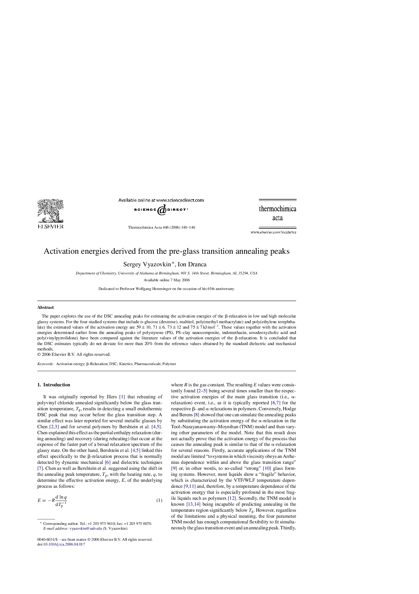 Activation energies derived from the pre-glass transition annealing peaks