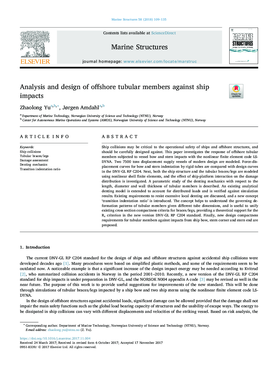 Analysis and design of offshore tubular members against ship impacts