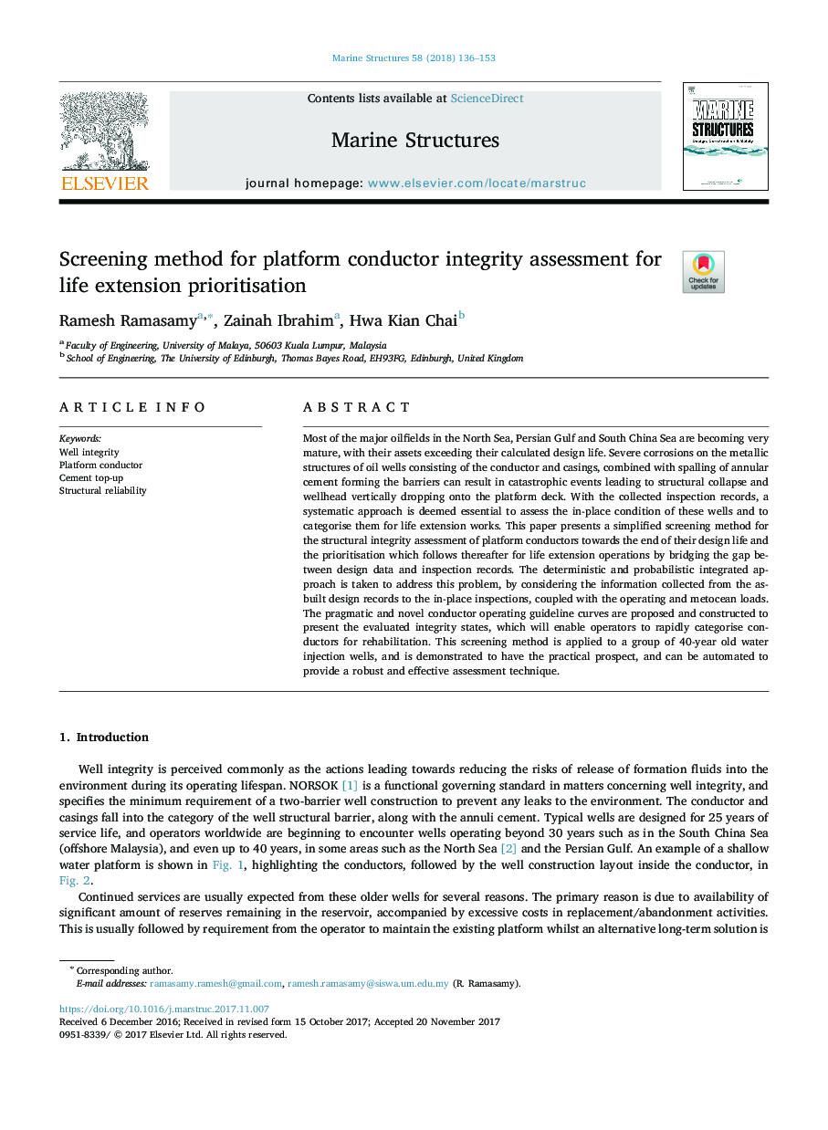 Screening method for platform conductor integrity assessment for life extension prioritisation