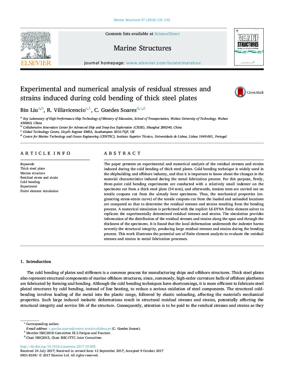 Experimental and numerical analysis of residual stresses and strains induced during cold bending of thick steel plates