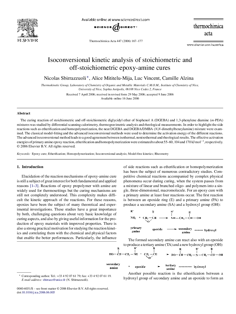 Isoconversional kinetic analysis of stoichiometric and off-stoichiometric epoxy-amine cures