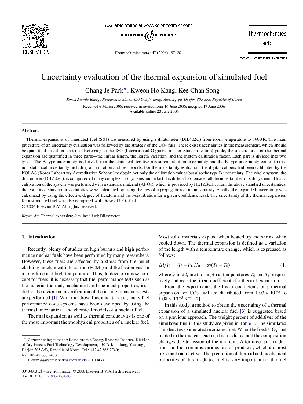 Uncertainty evaluation of the thermal expansion of simulated fuel