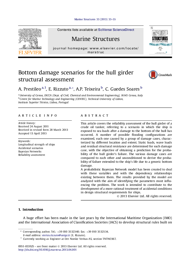 Bottom damage scenarios for the hull girder structural assessment