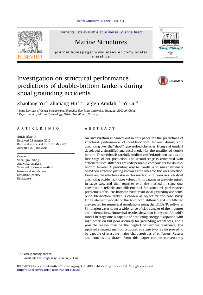 Investigation on structural performance predictions of double-bottom tankers during shoal grounding accidents