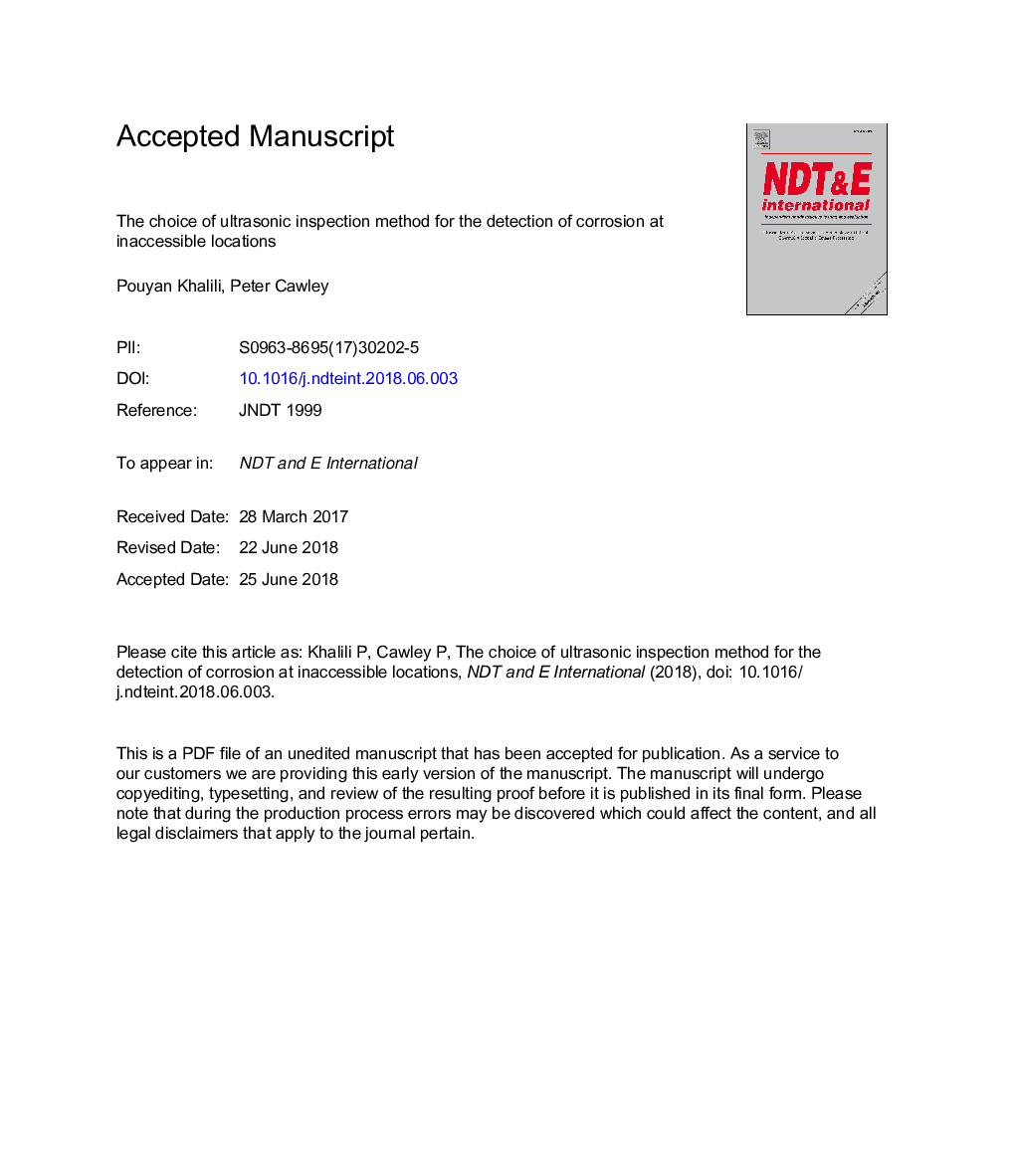 The choice of ultrasonic inspection method for the detection of corrosion at inaccessible locations