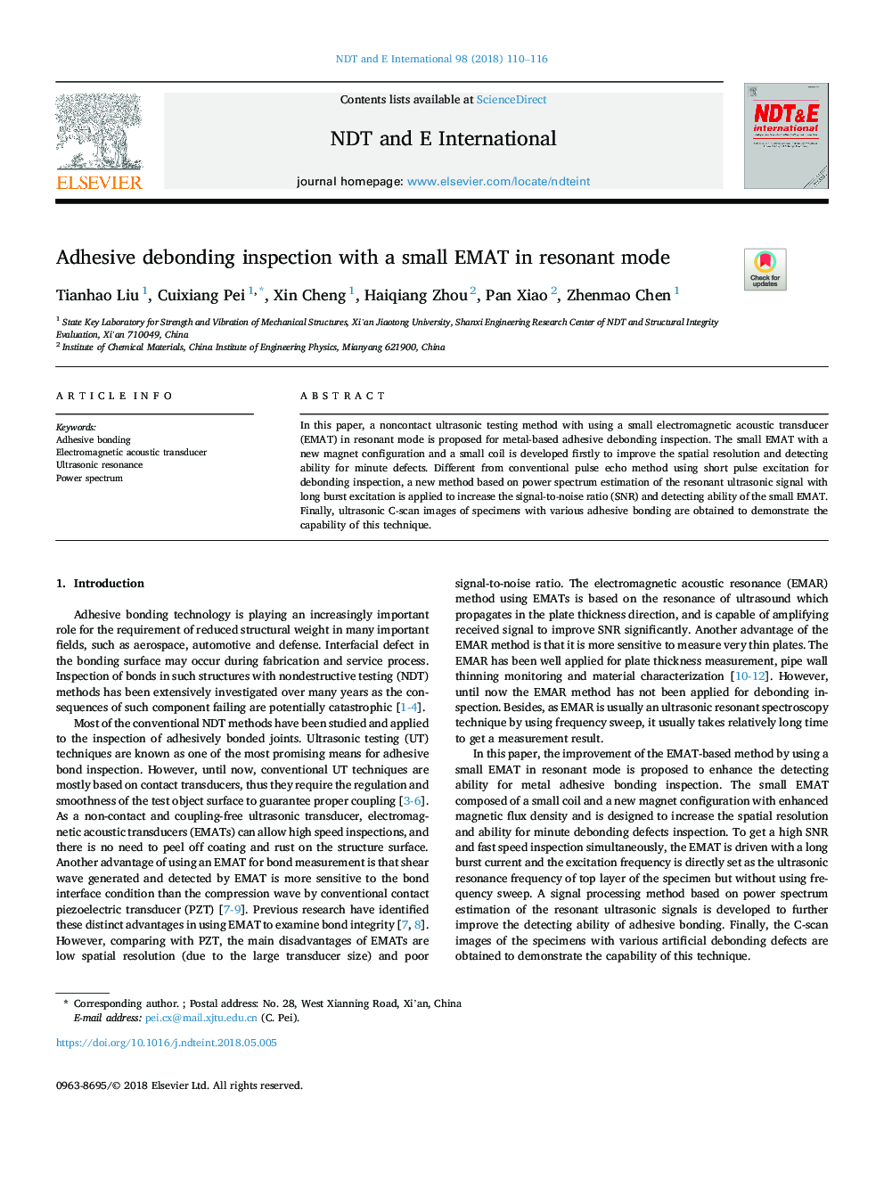 Adhesive debonding inspection with a small EMAT in resonant mode