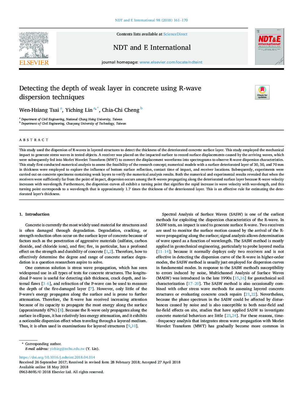 Detecting the depth of weak layer in concrete using R-wave dispersion techniques