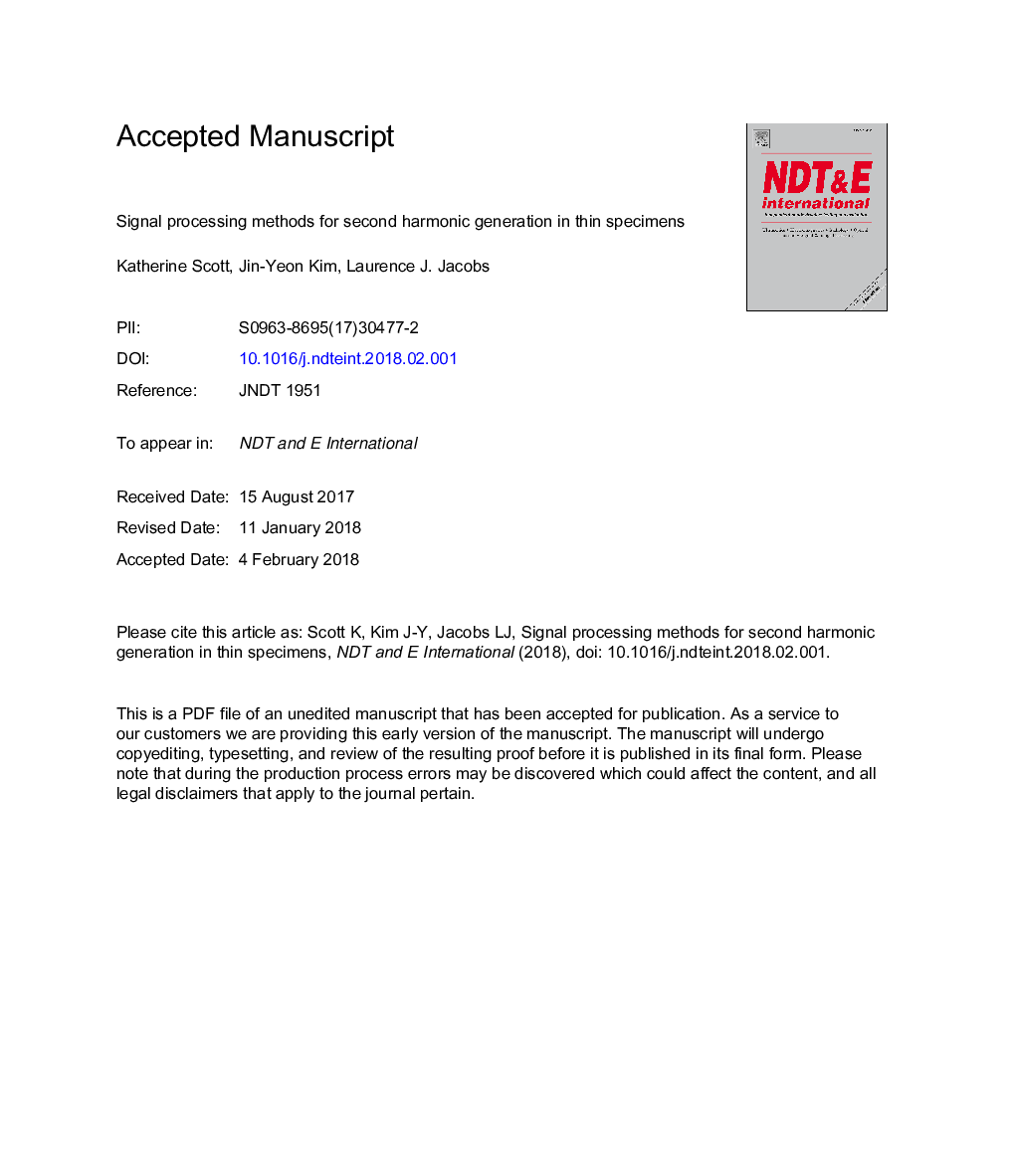 Signal processing methods for second harmonic generation in thin specimens