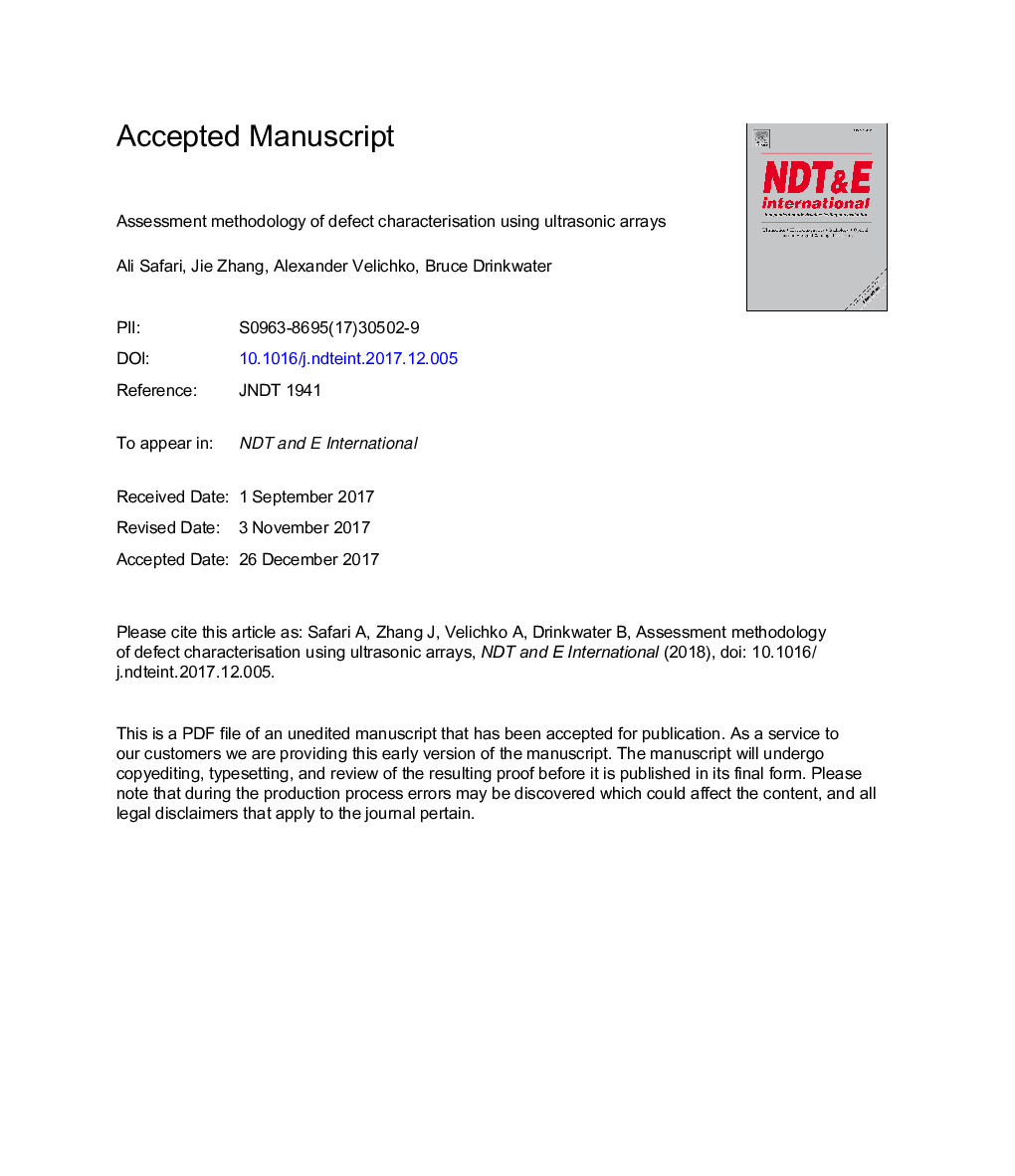 Assessment methodology for defect characterisation using ultrasonic arrays