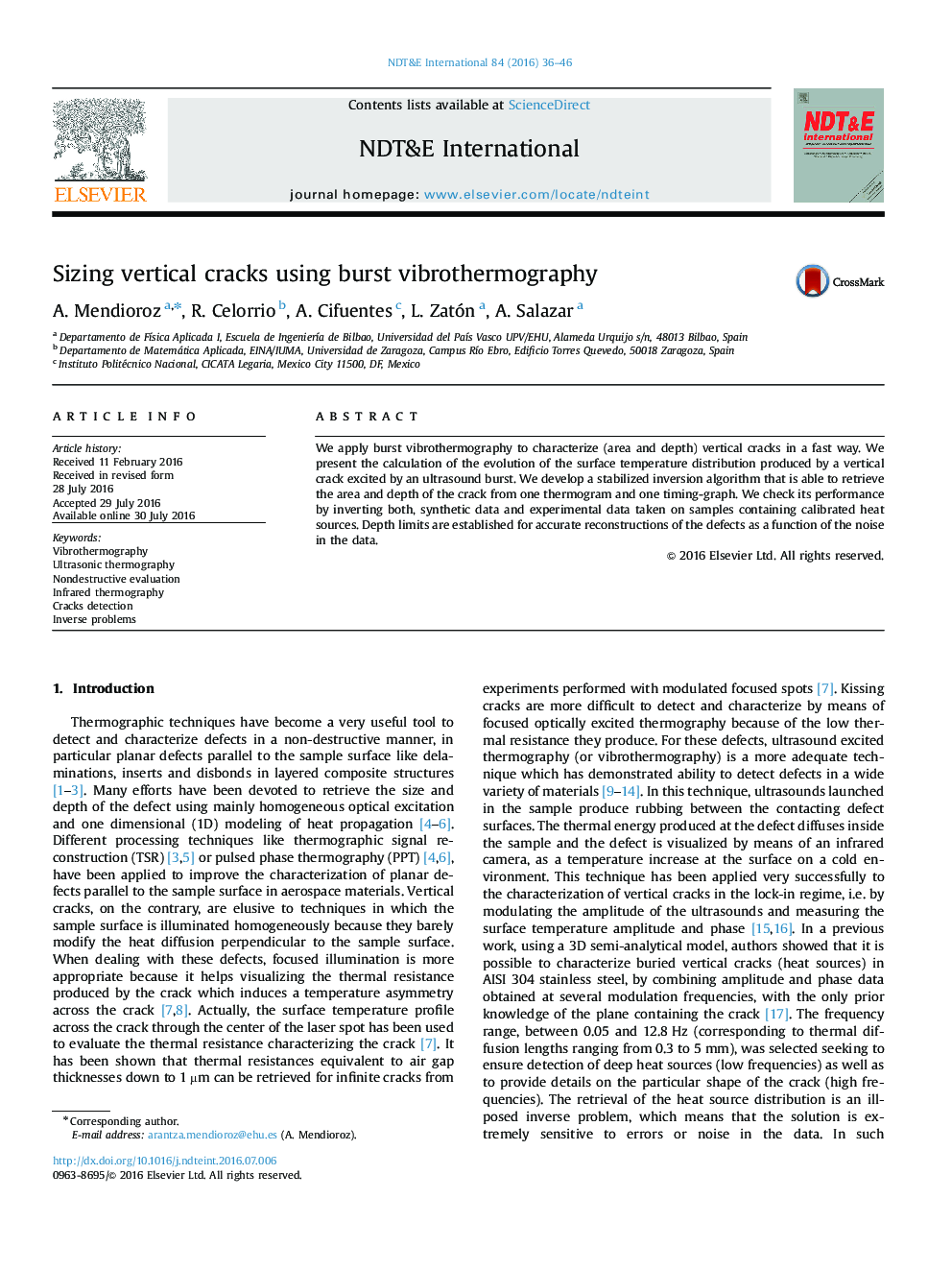 Sizing vertical cracks using burst vibrothermography