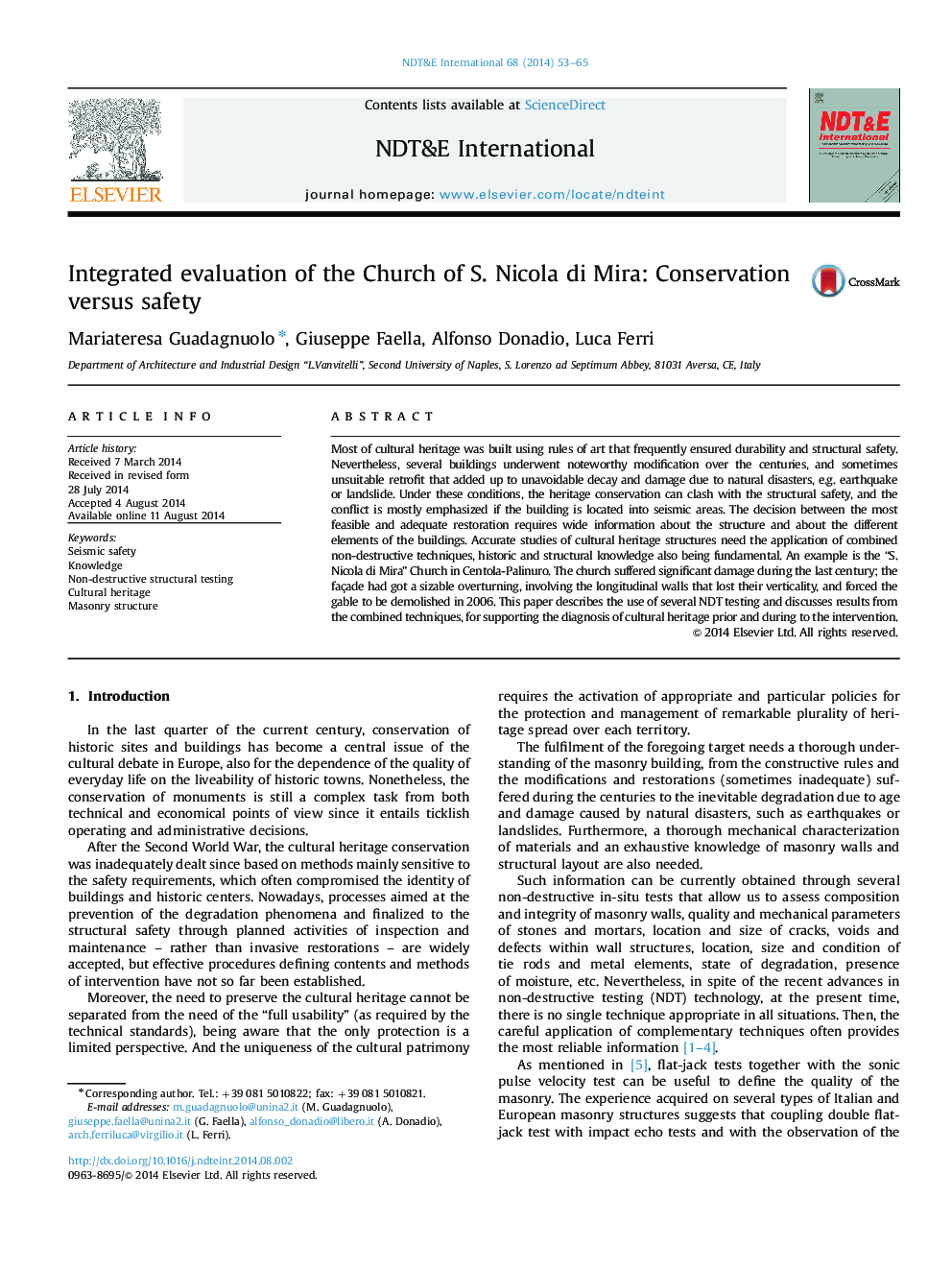 Integrated evaluation of the Church of S. Nicola di Mira: Conservation versus safety