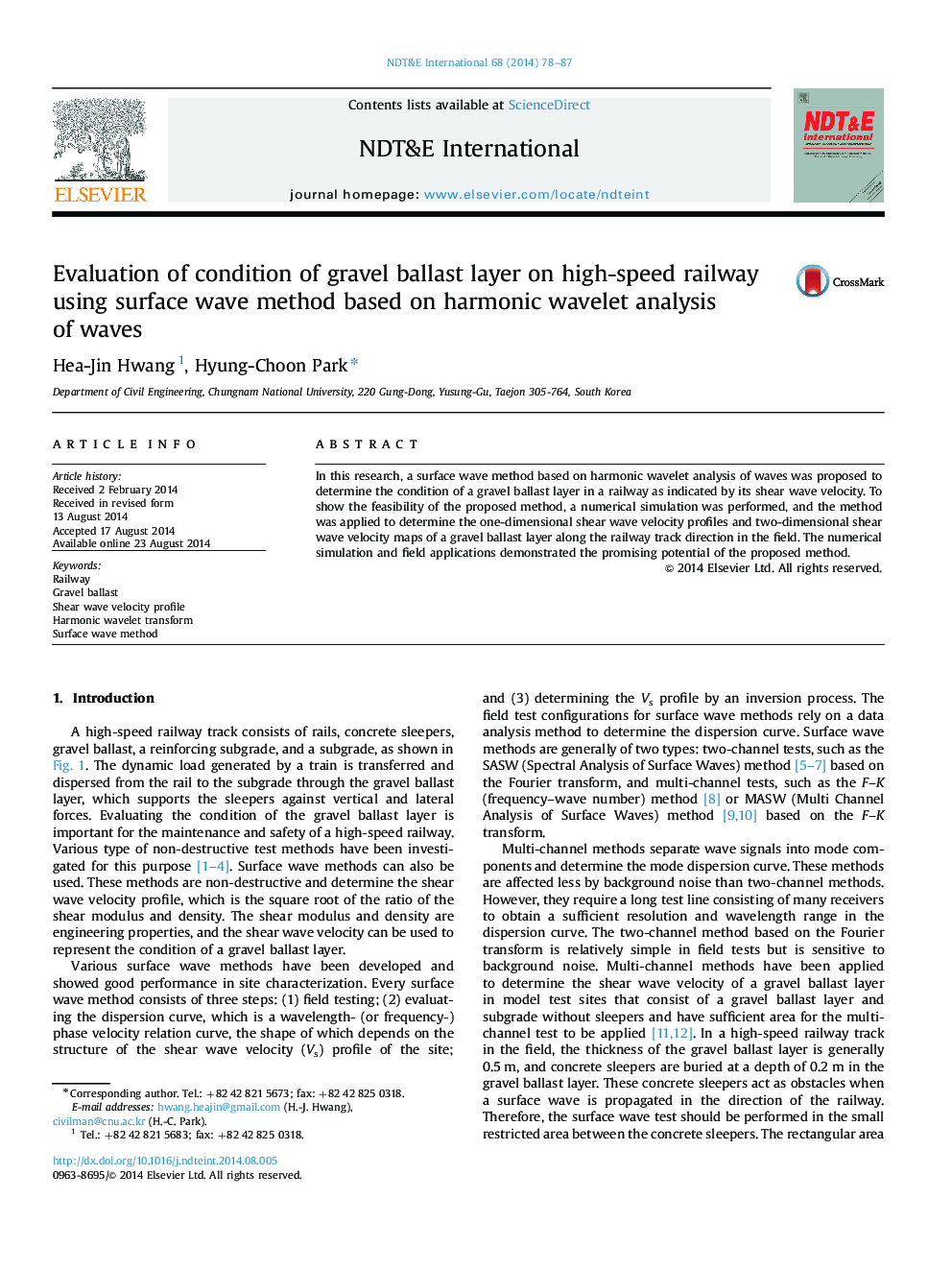 Evaluation of condition of gravel ballast layer on high-speed railway using surface wave method based on harmonic wavelet analysis of waves