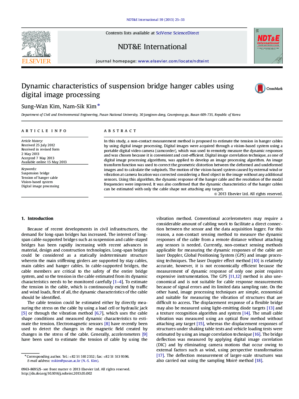 Dynamic characteristics of suspension bridge hanger cables using digital image processing