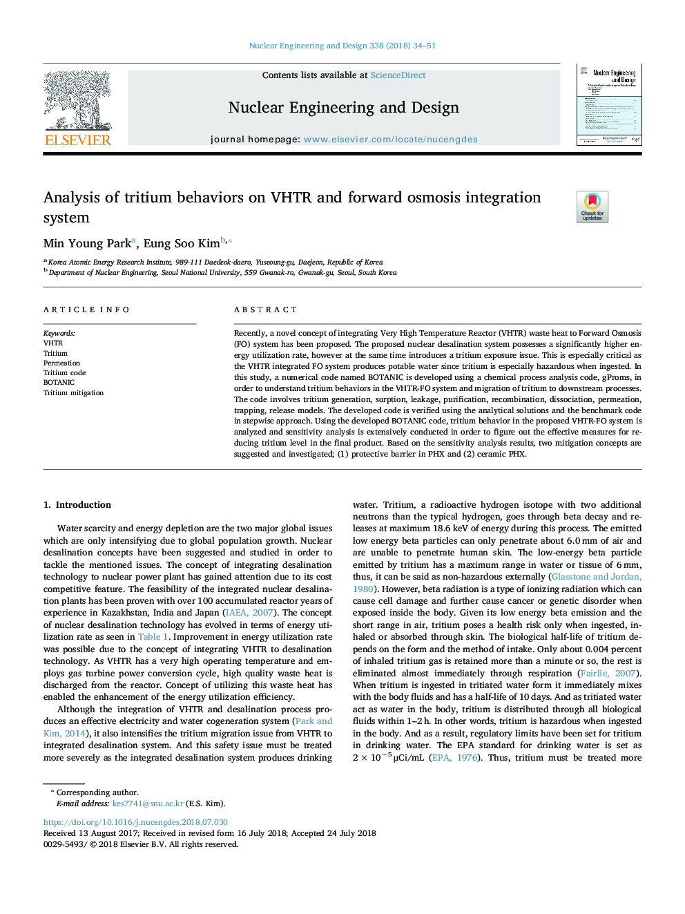 Analysis of tritium behaviors on VHTR and forward osmosis integration system