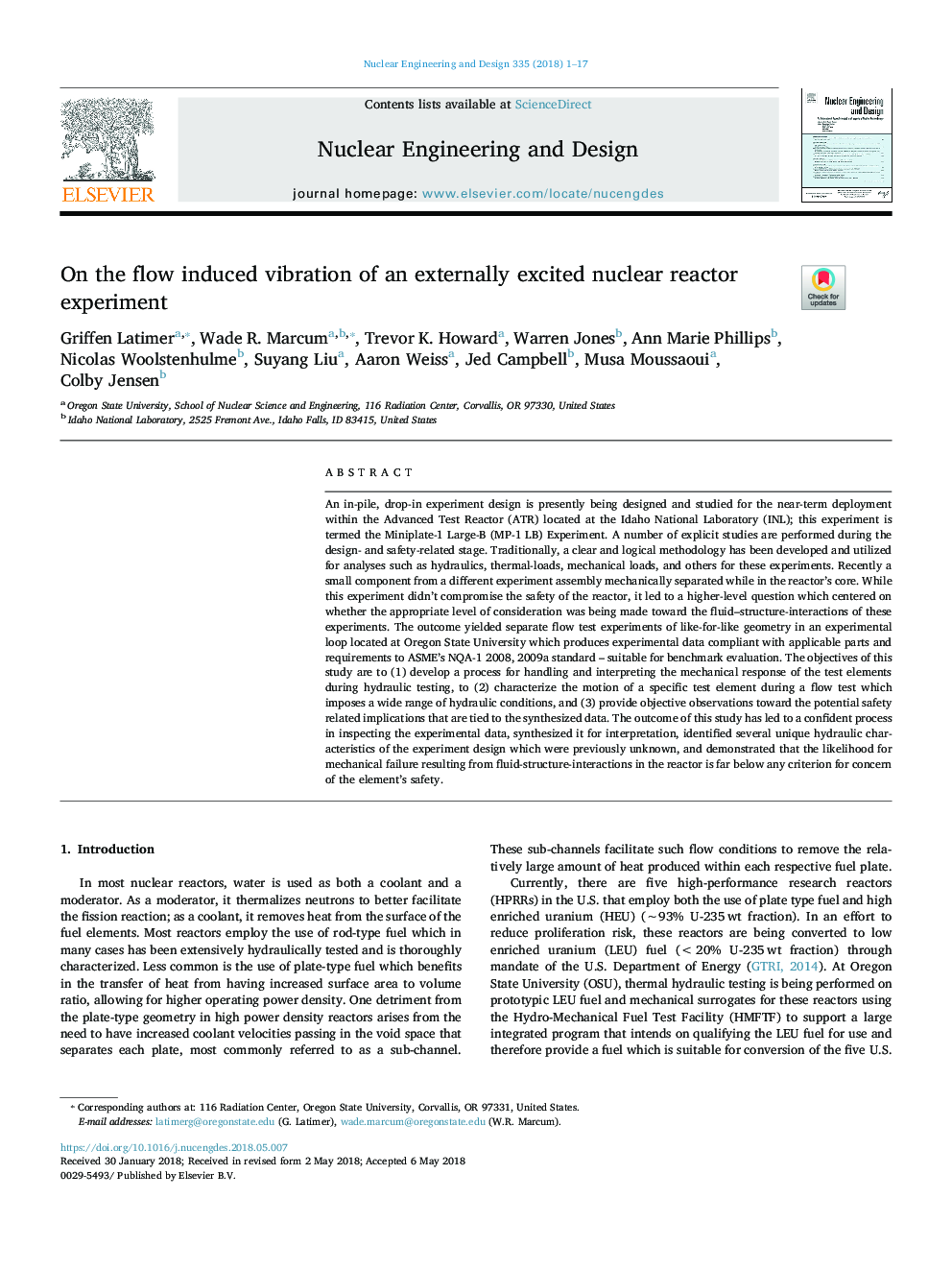 On the flow induced vibration of an externally excited nuclear reactor experiment