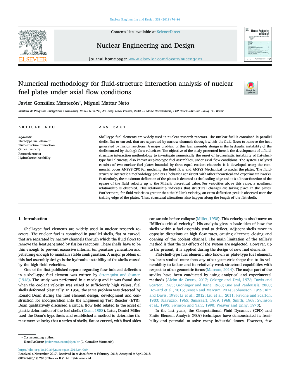 Numerical methodology for fluid-structure interaction analysis of nuclear fuel plates under axial flow conditions