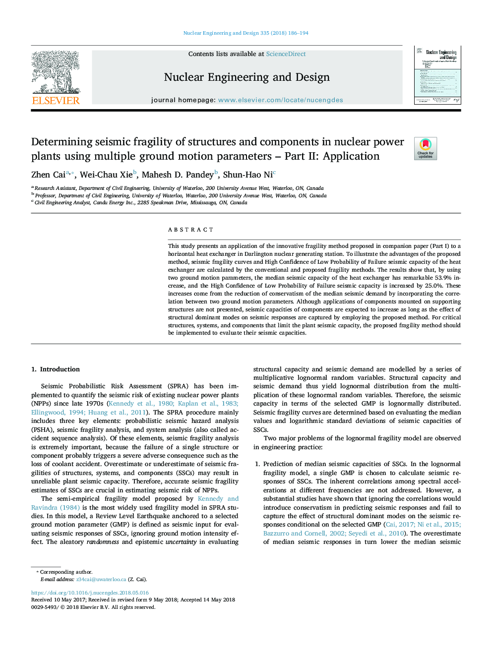 Determining seismic fragility of structures and components in nuclear power plants using multiple ground motion parameters - Part II: Application