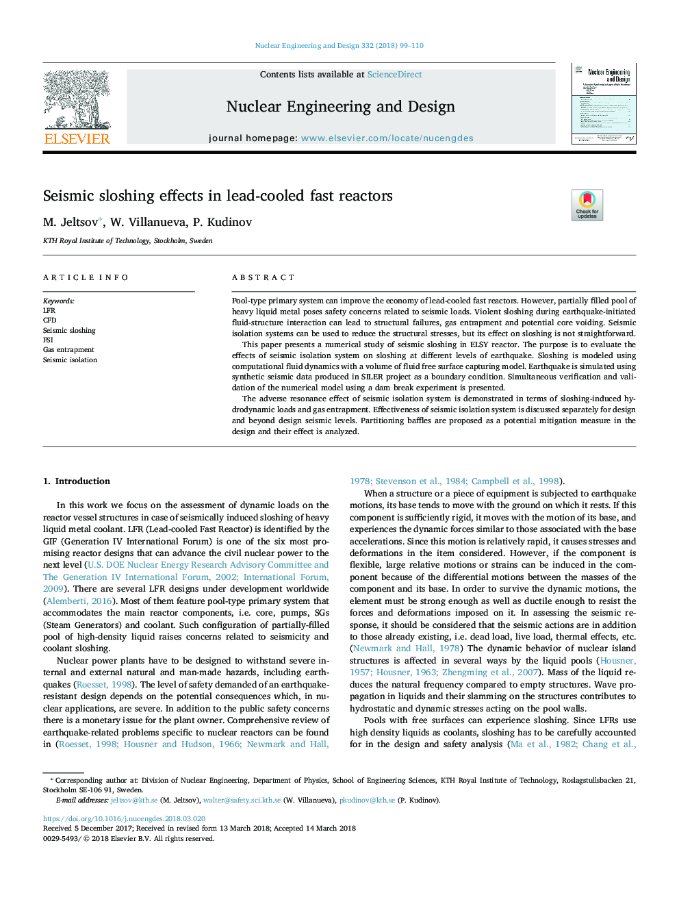 Seismic sloshing effects in lead-cooled fast reactors