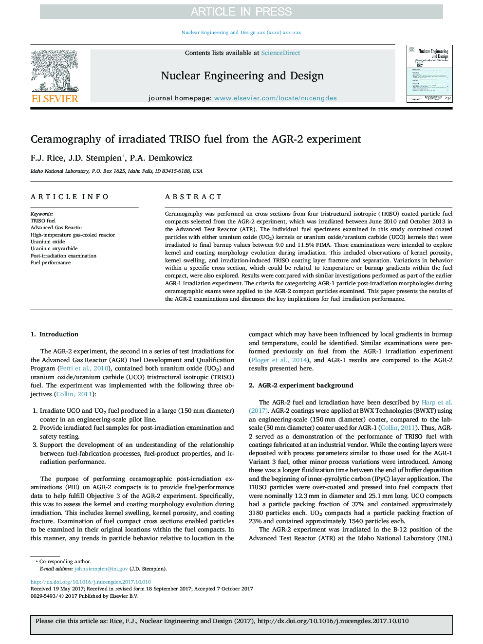 Ceramography of irradiated TRISO fuel from the AGR-2 experiment