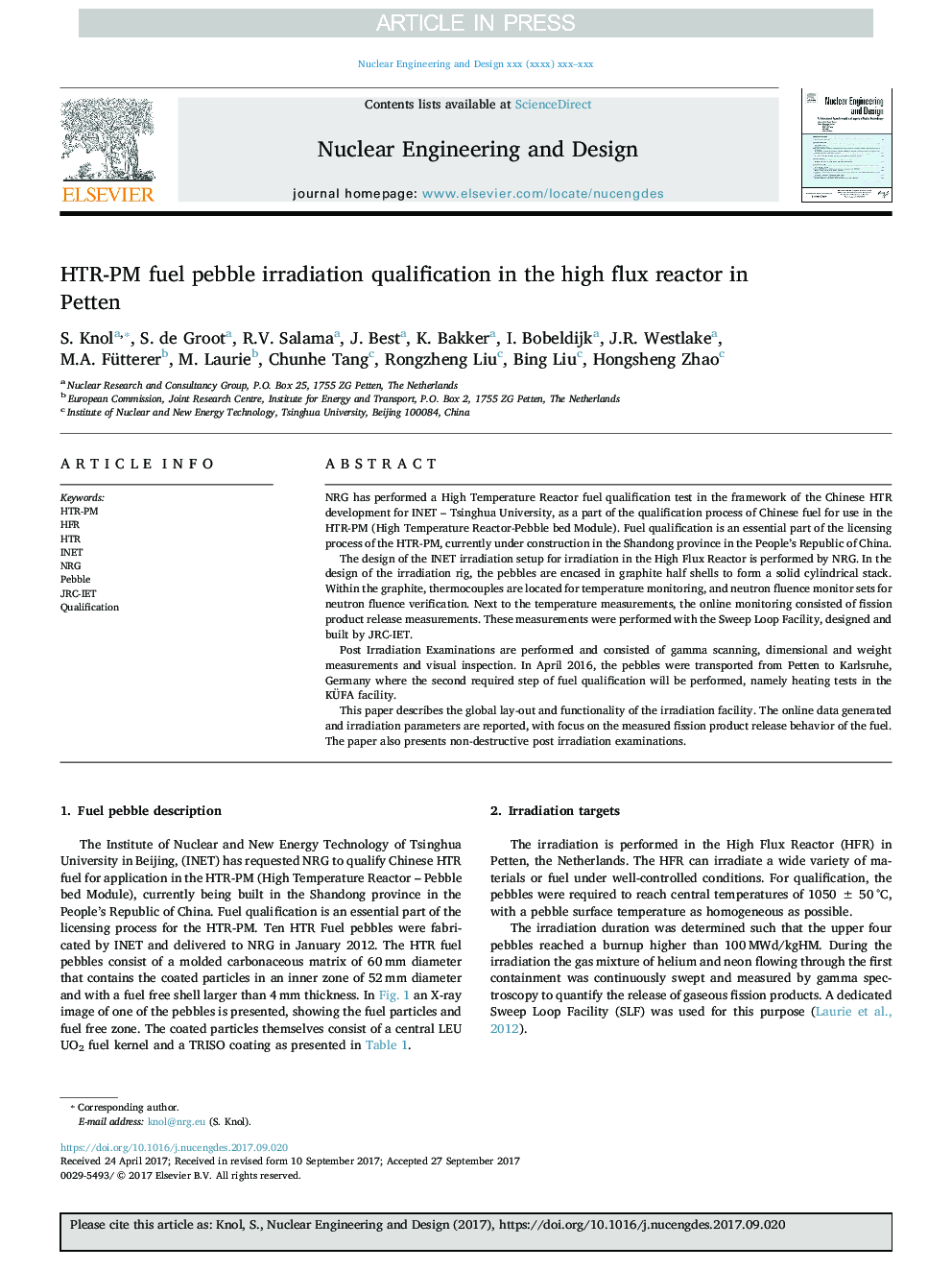 HTR-PM fuel pebble irradiation qualification in the high flux reactor in Petten