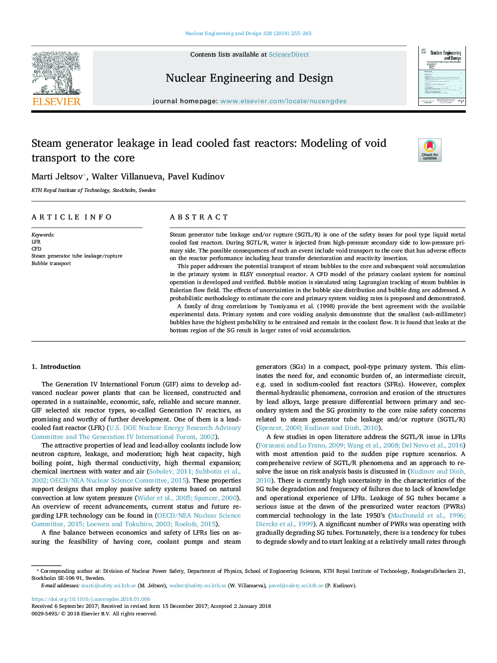 Steam generator leakage in lead cooled fast reactors: Modeling of void transport to the core