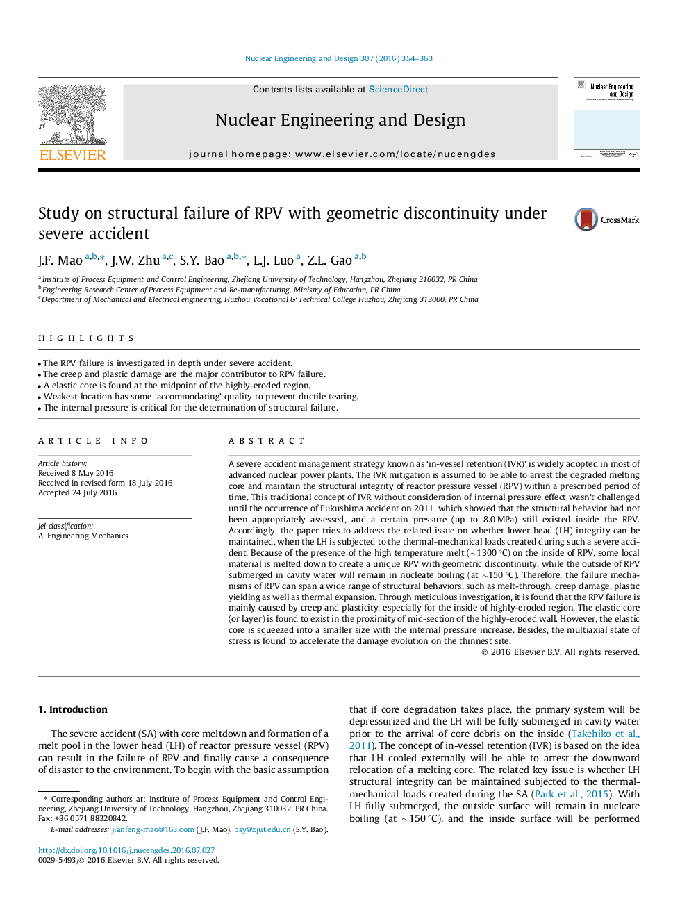 Study on structural failure of RPV with geometric discontinuity under severe accident